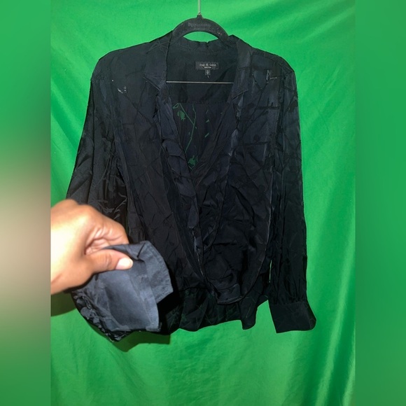 Rag & Bone 100% Silk Elegant Black Floral Sheer Top size Small - Picture 3 of 10